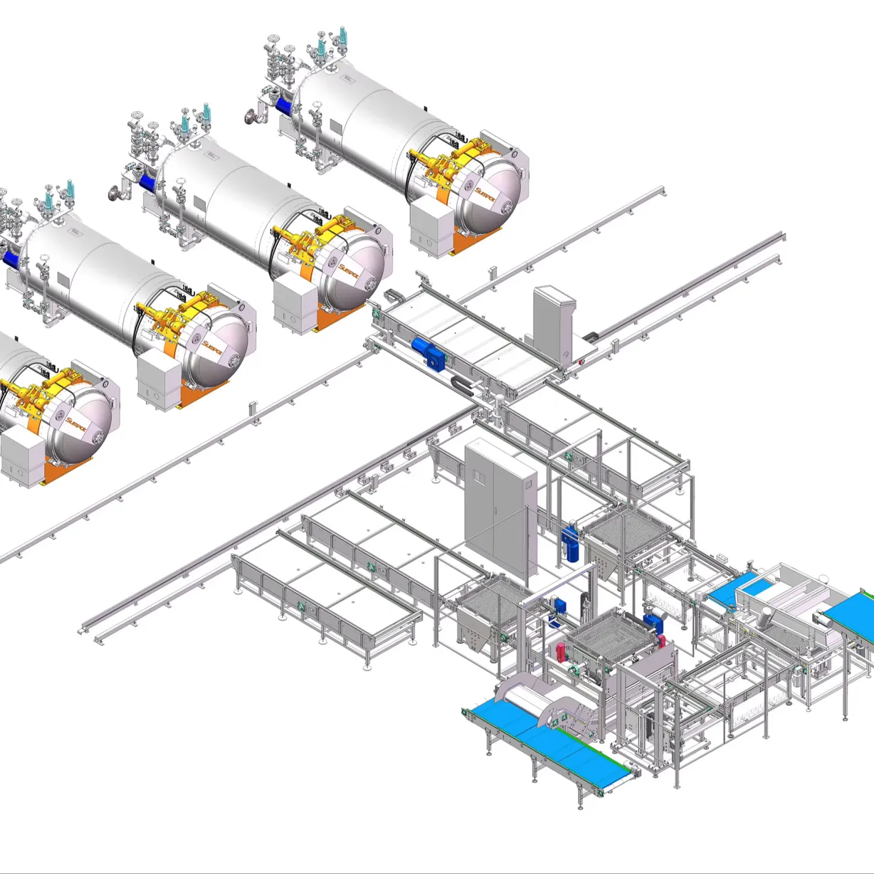 Chargement en boîte automatique de repas de viande de poisson déchargeant la chaîne de fabrication pour l'emballage dur et l'emballage mou - Ligne de stérilisation - foodmachtech